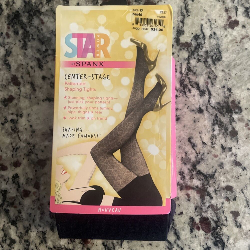 SPANX Star Power Backdrop Black Patterned Shaping Tights  Size D